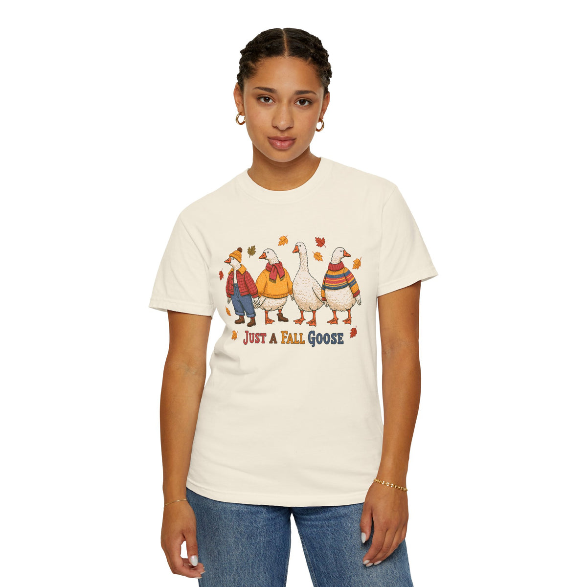 Funny Fall Goose Shirt, Just a Fall Goose Autumn Graphic Tee, Cute Cozy Gift for Bird Lover, Thanksgiving and October Outfit for Her