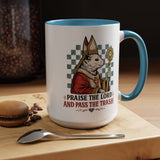 Praise the Lord and Pass the Trash Coffee Mug, Funny Opossum Pope Gift for Friends, Sarcastic Christian Possum Ceramic Tea Cup with Black Handle