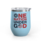 Patriotic Wine Tumbler, One Nation Under God Drinkware, American Pride Gift, Faith Inspired Gift for Her or Him, Red White Blue Cup