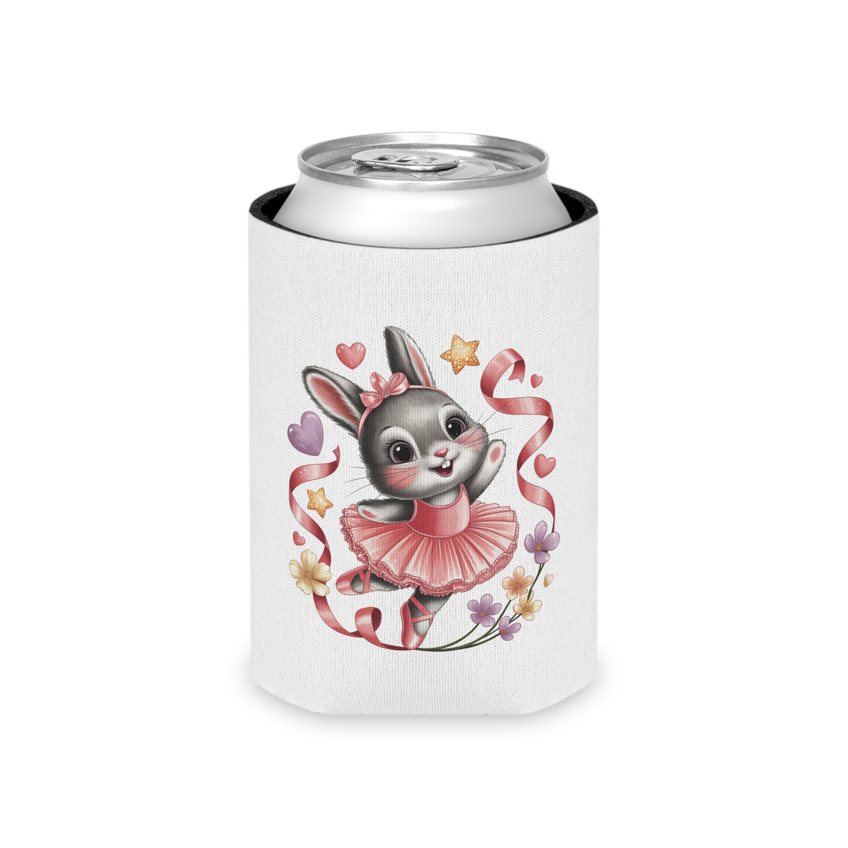 Ballet Bunny Can Cooler, Cute Pink Rabbit Drink Sleeve, Gift for Ballerinas, Dance Students, Bunny Lovers and Ballet Besties