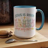 Christian Easter Bunny Mug, Jesus Is Risen Hop Into Faith Coffee Mug, Faith Based Easter Gift, Religious Spring Mug for Women Kids