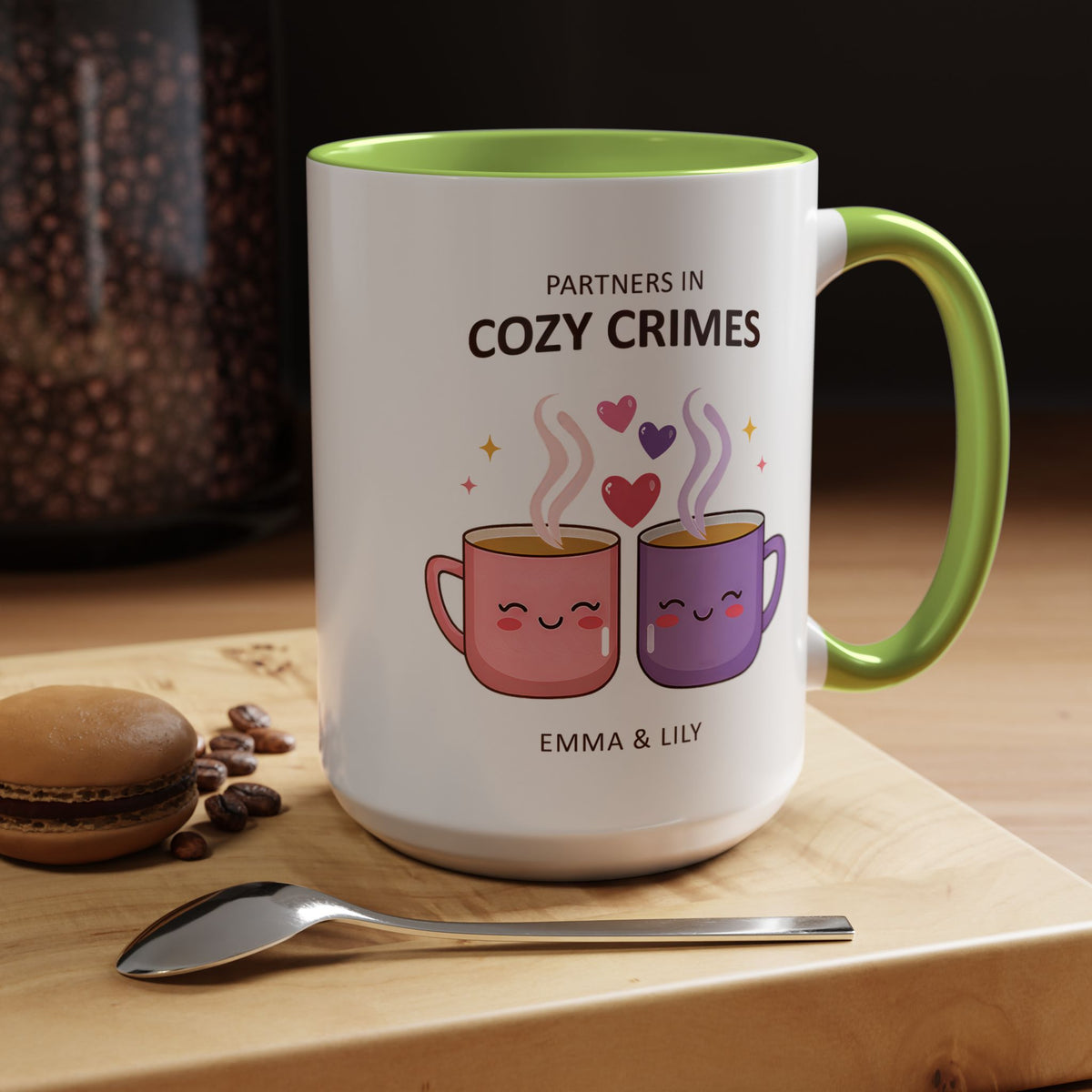 Partners in Cozy Crimes Mug, Personalized Best Friend Coffee Mug, Custom Name Friendship Gift for Women