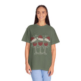 Christmas Wine Glass Shirt, Rhinestone Style Santa Hat T-Shirt, Sparkly Holiday Party Tee, Gift for Wine Lover or Girls Christmas Night