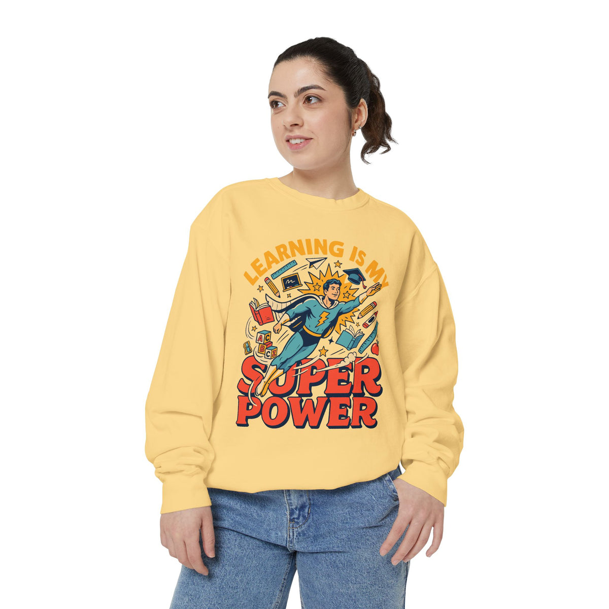 Teacher Superpower Comfort Colors Sweatshirt, Learning Is My Superpower Sweatshirt, Teacher Appreciation Gift, Back To School Crewneck