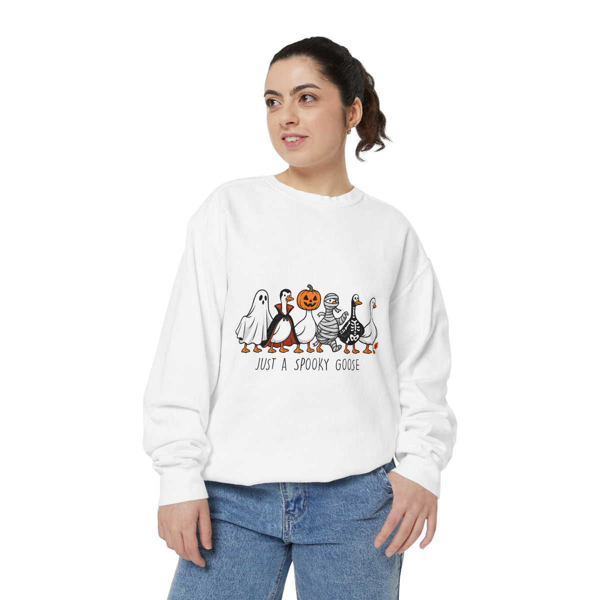 Just a Spooky Goose Sweatshirt, Funny Halloween Goose Crewneck, Cute Ghost Pumpkin Shirt, Animal Lover Gift, Cozy Spooky Season Fall Outfit