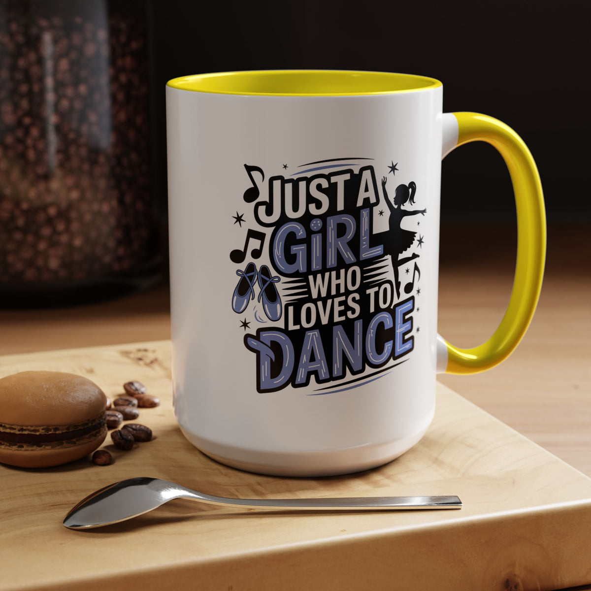 Dance Lover Coffee Mug, Just a Girl Who Loves to Dance Quote, Blue Ballet Shoes and Ballerina Design, Recital Gift for a Daughter or Teacher