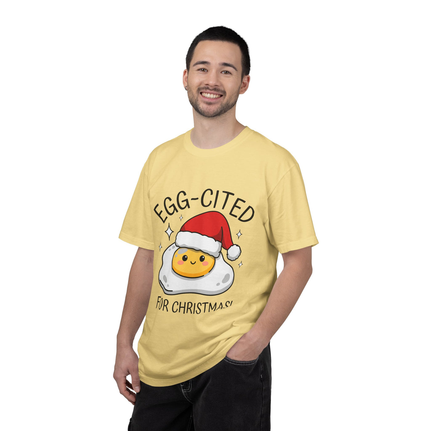 Egg-Cited for Christmas Shirt, Funny Fried Egg T-Shirt, Cute Food Pun Holiday Tee, Christmas Breakfast Gift for Brunch Lover or Cook