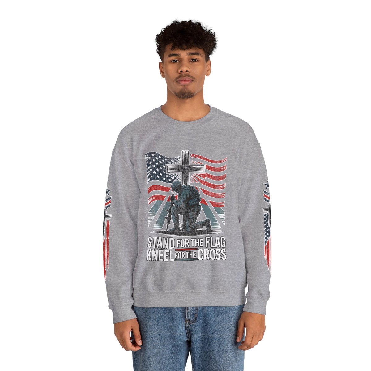 Stand for the Flag Kneel for the Cross Sweatshirt, Patriotic Christian Crewneck, American Flag Pullover, Faith Gift, Fourth of July Top