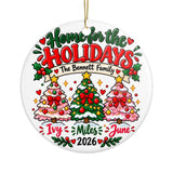 Personalized Family Christmas Ornament 2026, Custom Surname and Three Names with Pink and Green Trees, Home for the Holidays Keepsake Gift