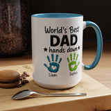 Personalized World's Best Dad Coffee Mug, Custom Handprint Dad Mug with Kids Names, Father's Day Gift for Dad, Gift from Children