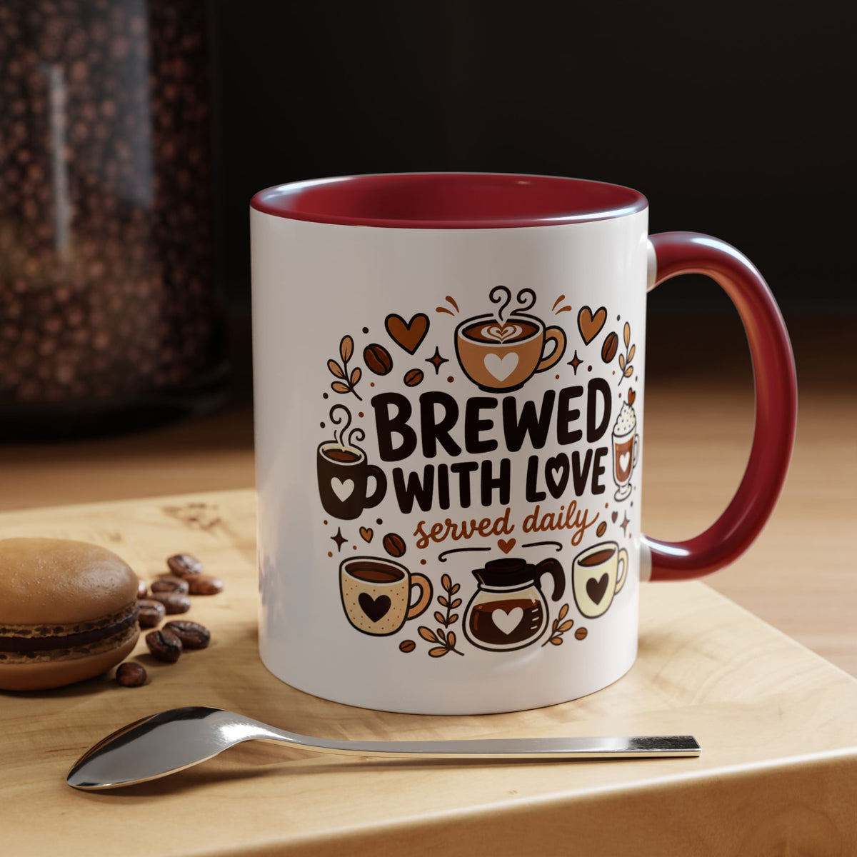 Brewed With Love Coffee Mug, Served Daily Romantic Cup, Cute Coffee Lover Gift for Wife, Husband, Girlfriend, Boyfriend or Anniversary
