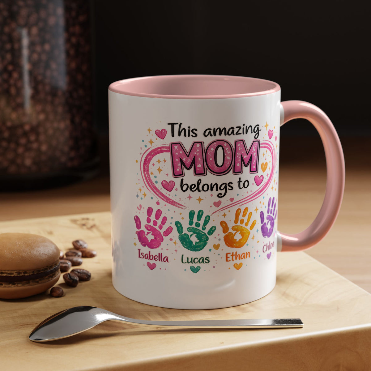 Personalized Mom Handprint Mug, Custom Mother's Day Coffee Mug, Gift from Kids for Mom, Grandma Mug with Children's Names