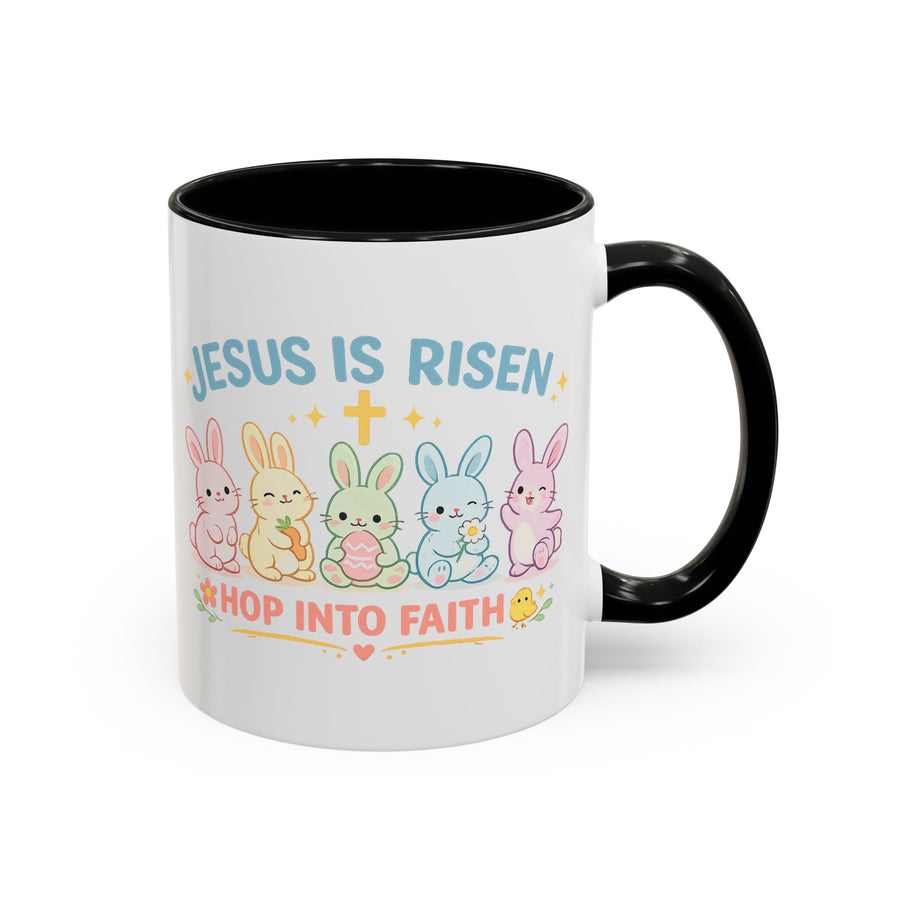 Christian Easter Bunny Mug, Jesus Is Risen Hop Into Faith Coffee Mug, Faith Based Easter Gift, Religious Spring Mug for Women Kids