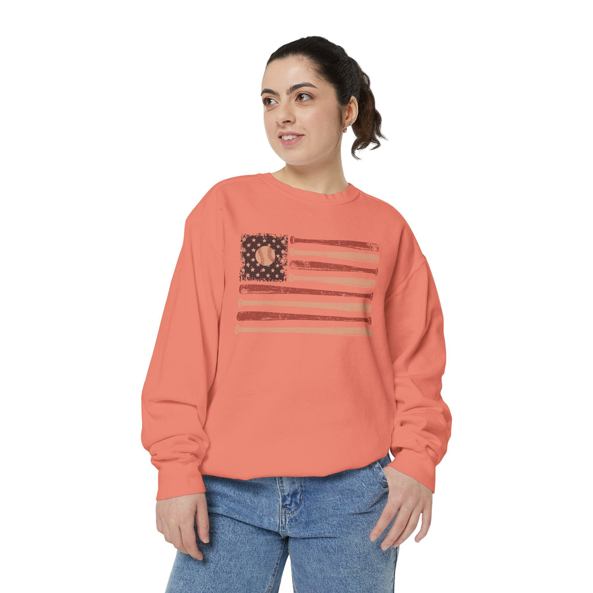 Baseball American Flag Sweatshirt, Patriotic Baseball Crewneck, USA Sports Pullover, Fourth of July Gift for Baseball Fans