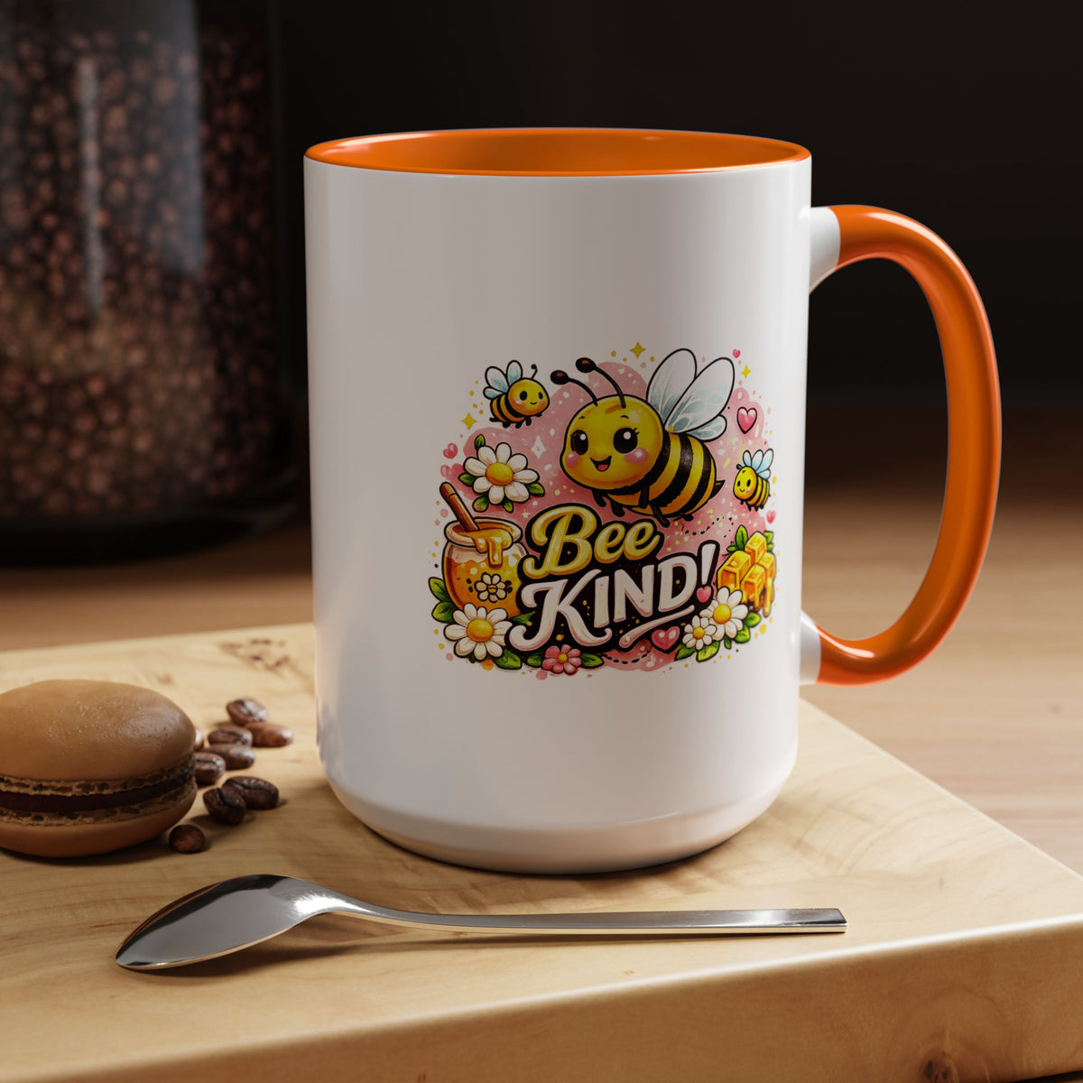 Bee Kind Coffee Mug, Cute Bumblebee Floral Black Accent Cup, Sweet Positive Kindness Gift for Bee Lover, Teacher, Friend or Gardener