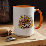 Bee Kind Coffee Mug, Cute Bumblebee Floral Black Accent Cup, Sweet Positive Kindness Gift for Bee Lover, Teacher, Friend or Gardener