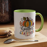 Gather With Gratitude Mug, Colorful Pumpkin Thanksgiving Coffee Cup, Cozy Fall Hostess Gift, Autumn Kitchen and Harvest Decor
