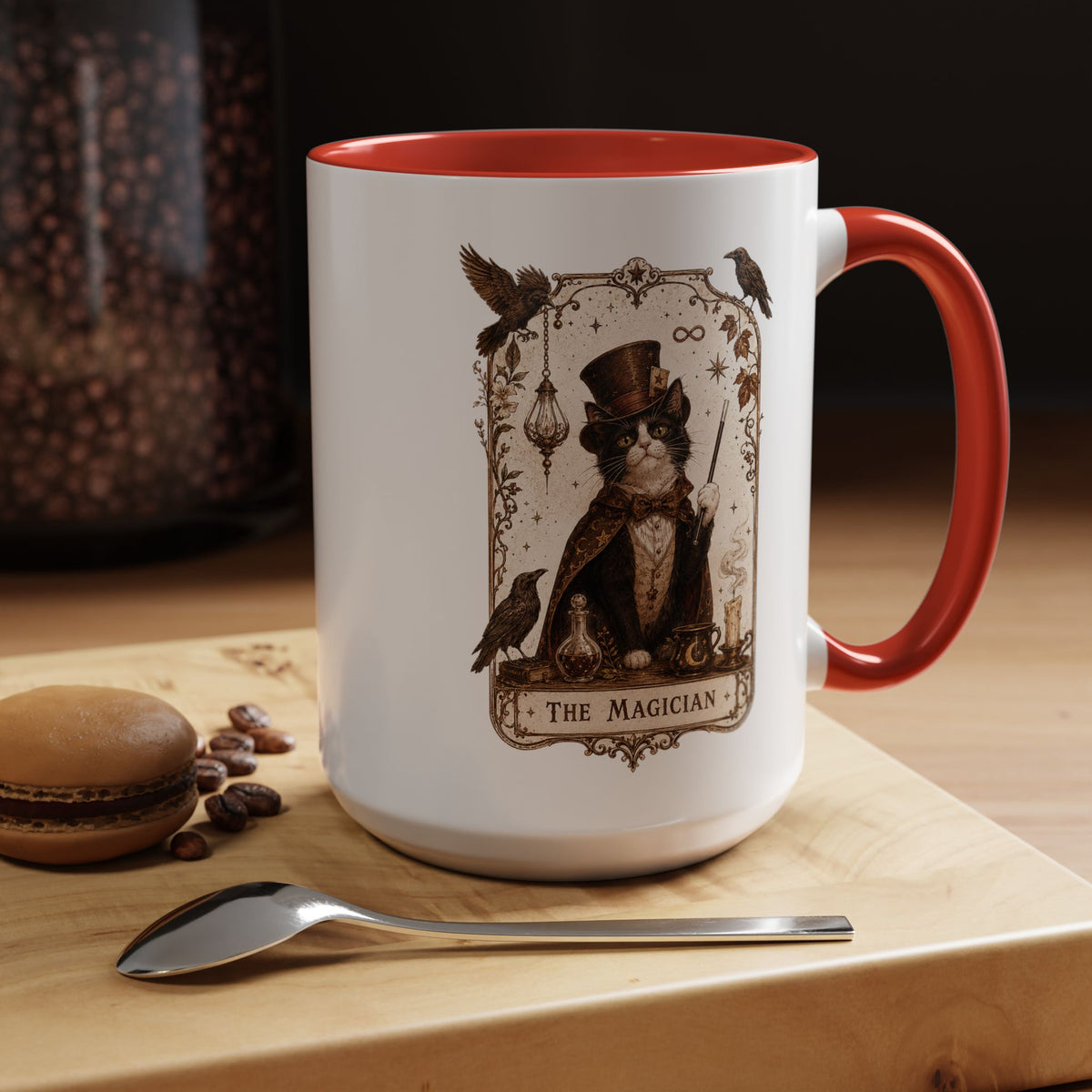 Black Cat Magician Tarot Coffee Mug, Mystic Cat Tarot Card Mug, The Magician Cat Cup, Witchy Gothic Gift for Cat Lovers