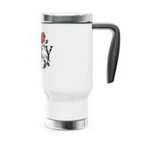 Personalized Rose Floral Stainless Steel Travel Mug, Custom Name Coffee Cup, Botanical Tumbler, Flower Lover Gift, Gift for Her