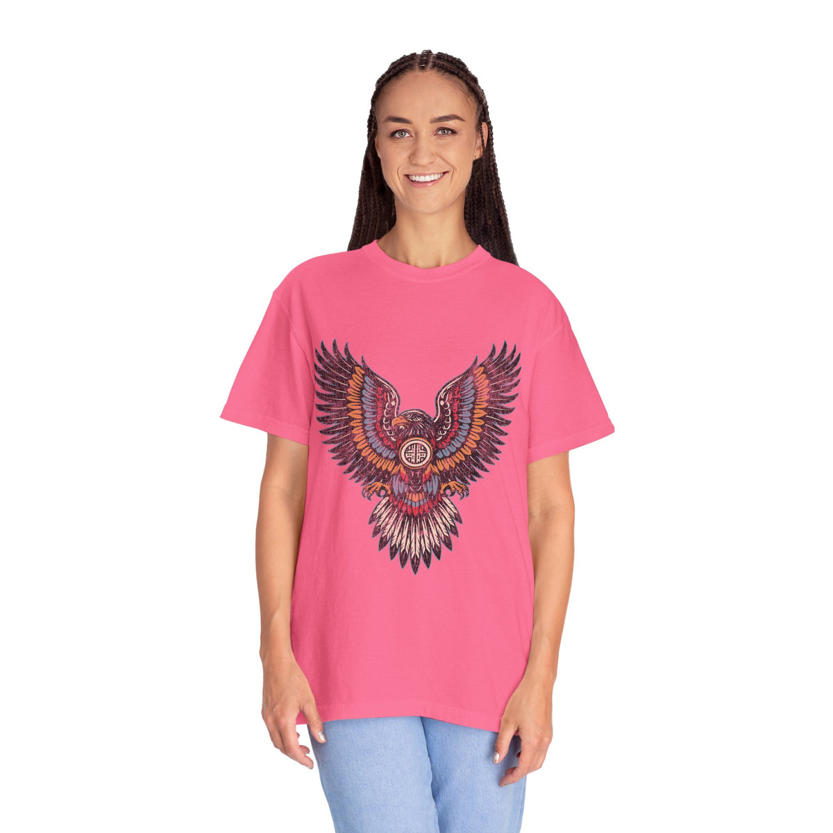 Ornamental Eagle Shirt, Retro Tattoo Style Bird Graphic, Gift for Wildlife Art Lovers, Boho Festival Outfits and Everyday Casual Wear