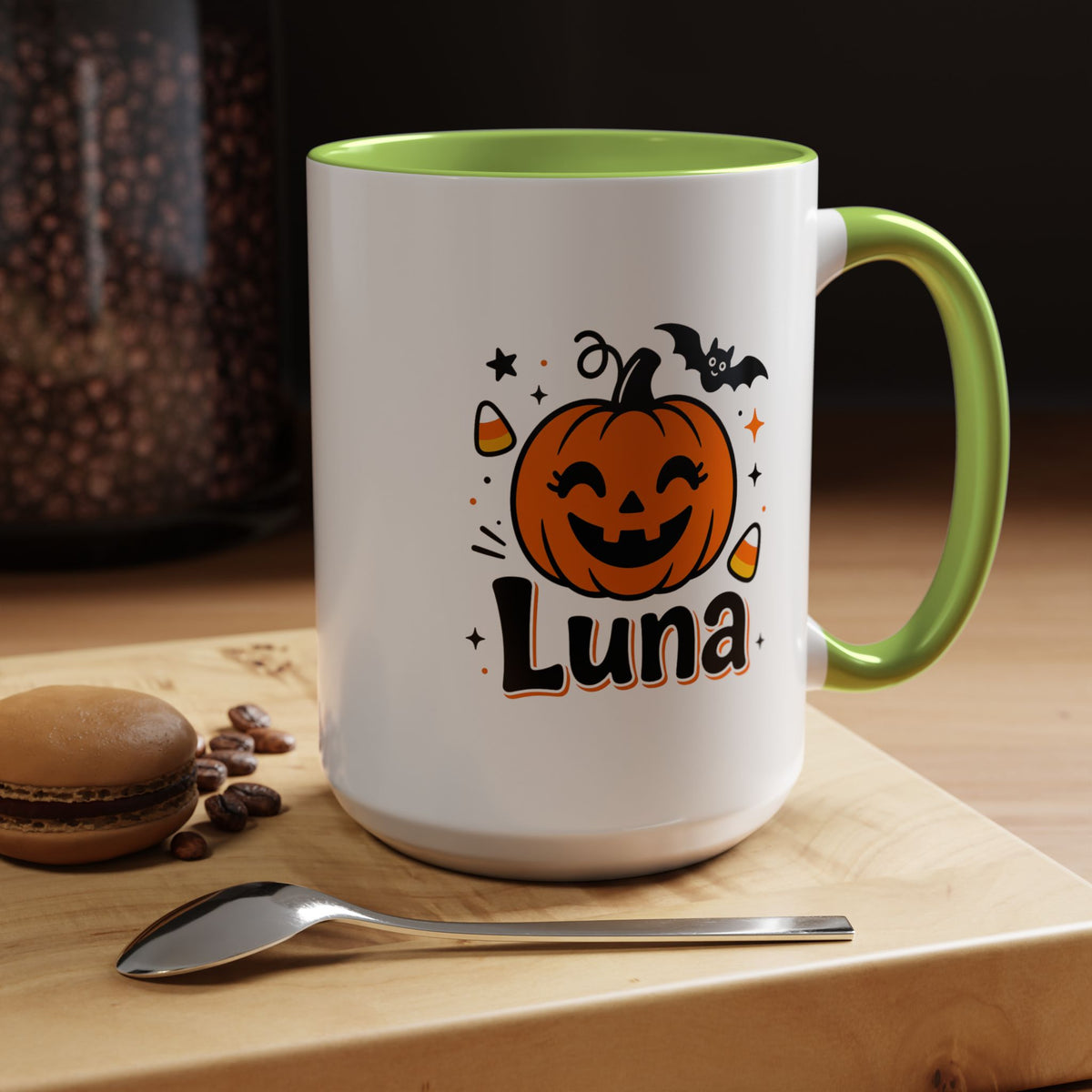 Personalized Halloween Name Mug, Custom Luna Pumpkin Coffee Cup, Cute Kids Trick or Treat Gift, Fall Birthday Present for Little Girl