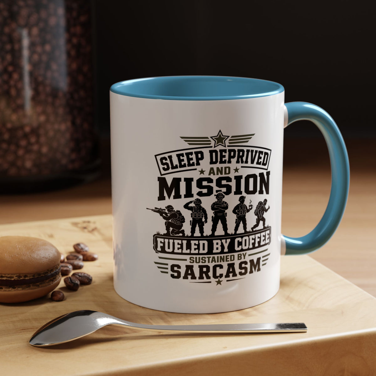 Funny Military Coffee Mug, Sleep Deprived and Mission Fueled Cup, Sarcastic Soldier Gift, Veteran Birthday Present, Tactical Humor