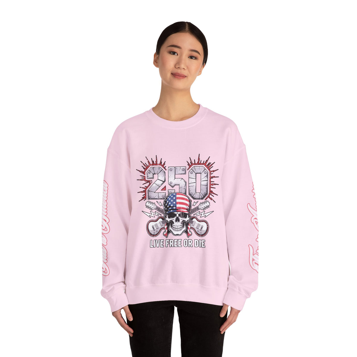 250 Live Free or Die Sweatshirt, Patriotic Skull Crewneck, American Flag Pullover, USA 250th Anniversary Gift, Fourth of July Top