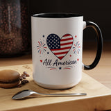 All American Patriotic Heart Coffee Mug, USA Flag Heart Mug, Fourth of July Coffee Cup, American Pride Gift, Independence Day Mug