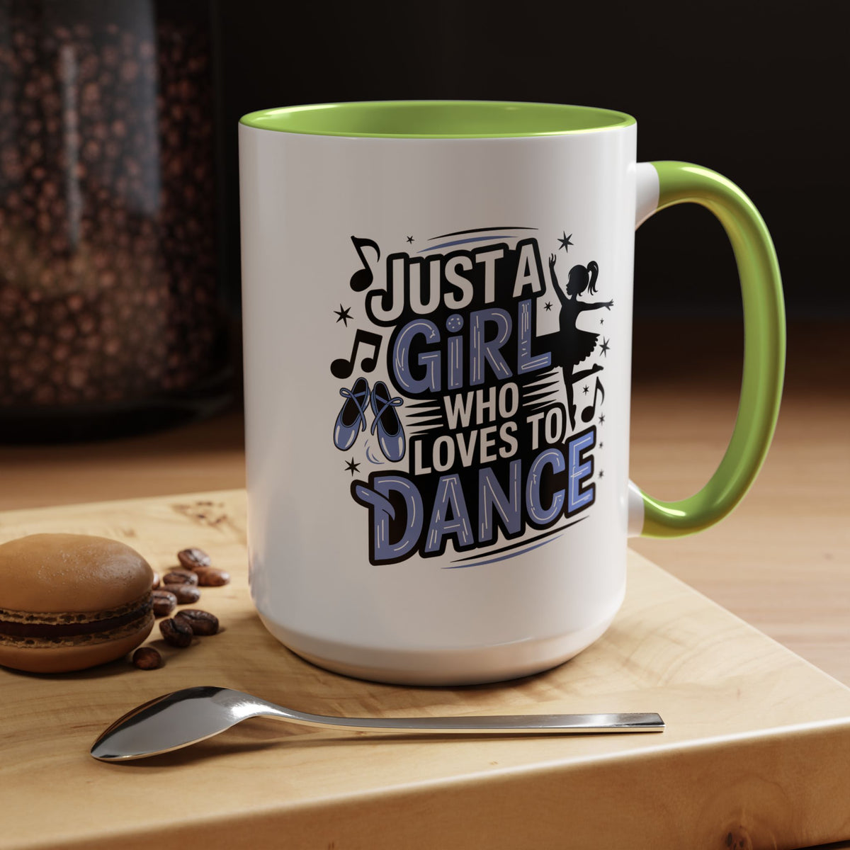 Dance Lover Coffee Mug, Just a Girl Who Loves to Dance Quote, Blue Ballet Shoes and Ballerina Design, Recital Gift for a Daughter or Teacher