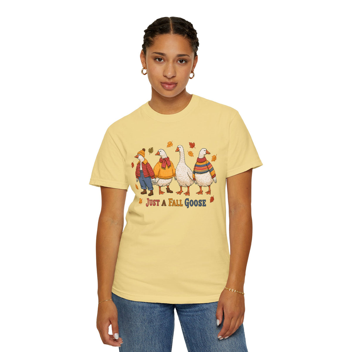 Funny Fall Goose Shirt, Just a Fall Goose Autumn Graphic Tee, Cute Cozy Gift for Bird Lover, Thanksgiving and October Outfit for Her