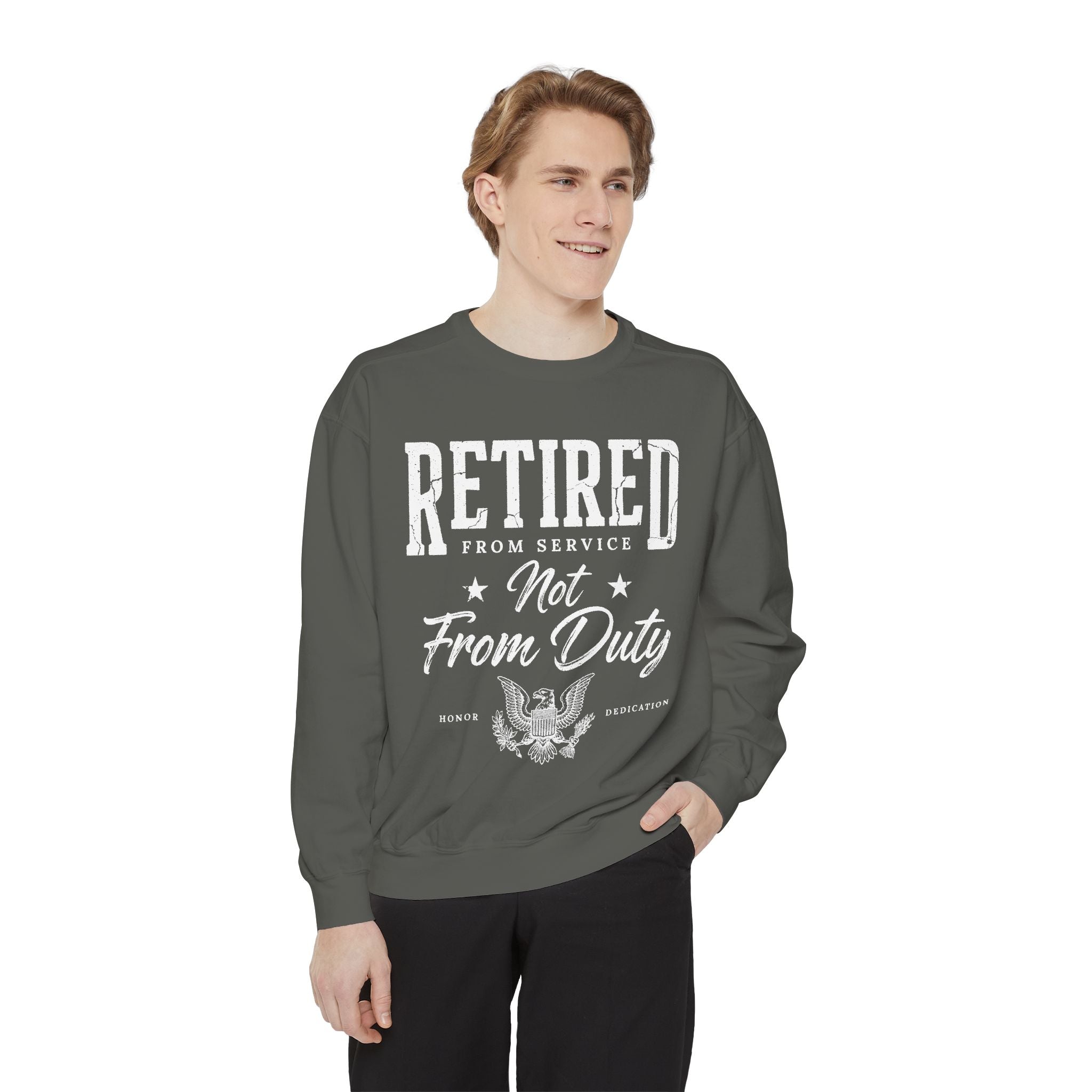 Retired From Service Not From Duty Sweatshirt, Military Retirement Crewneck, Veteran Gift, Patriotic Eagle Veterans Day Pullover for Retiree