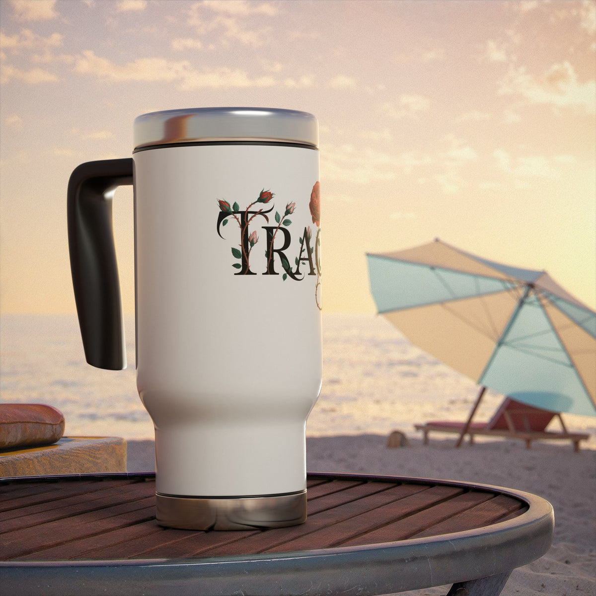 Personalized Rose Floral Stainless Steel Travel Mug, Custom Name Coffee Cup, Botanical Tumbler, Flower Lover Gift, Gift for Her