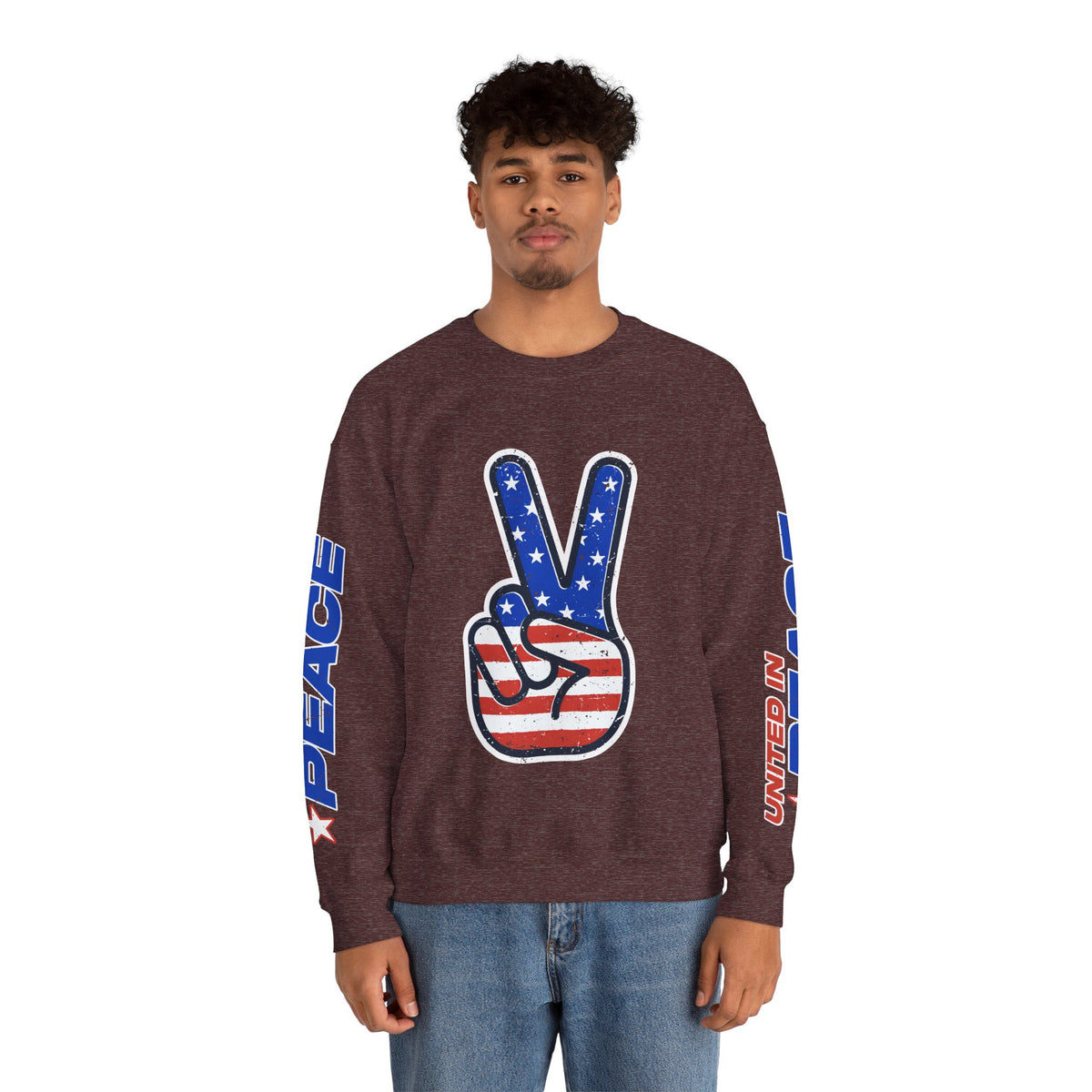 United in Peace Sweatshirt, Patriotic Peace Sign Crewneck, American Flag Pullover, USA 250th Anniversary Outfit, Fourth of July Gift