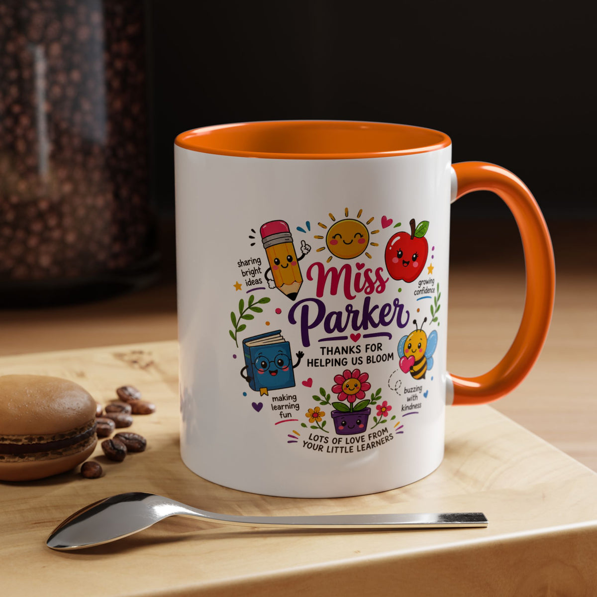 Personalized Teacher Mug with Name, Thank You Coffee Cup from Students, End of School Appreciation Gift, Colorful Classroom Keepsake