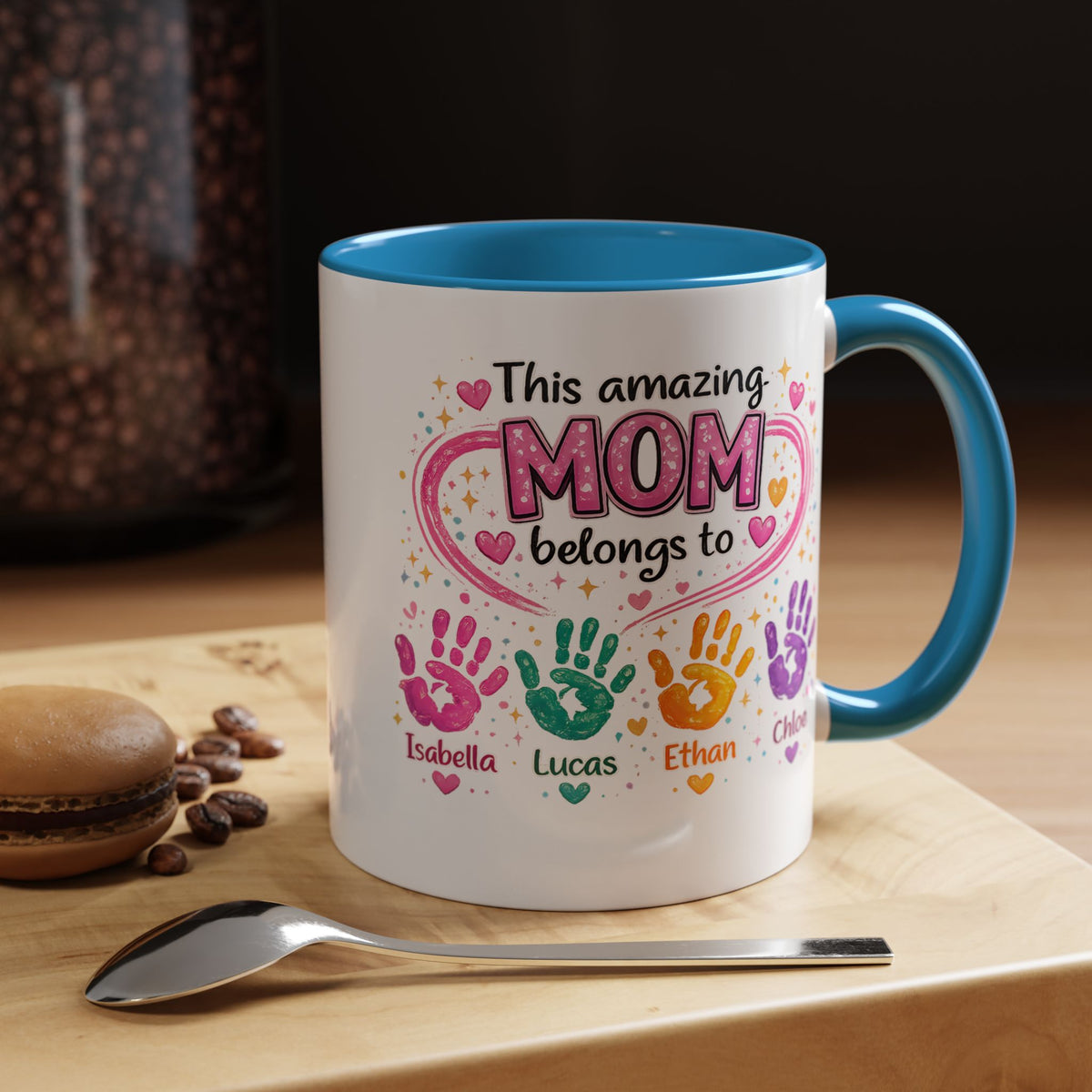 Personalized Mom Handprint Mug, Custom Mother's Day Coffee Mug, Gift from Kids for Mom, Grandma Mug with Children's Names