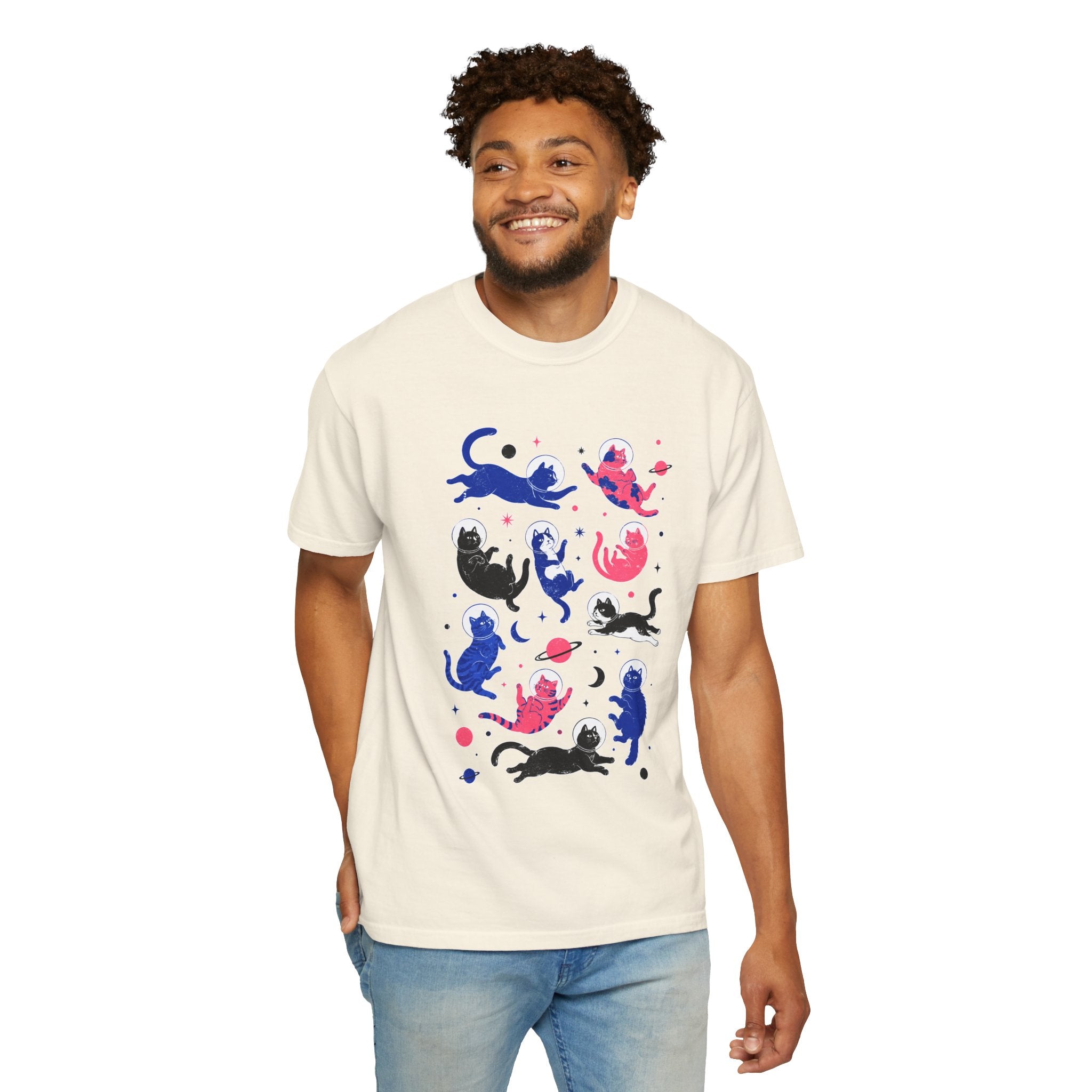 Space Cat Shirt Comfort Colors Tee, Astronaut Cat Graphic T Shirt, Galaxy Cat Lover Gift, Cute Cosmic Kitty Shirt for Women