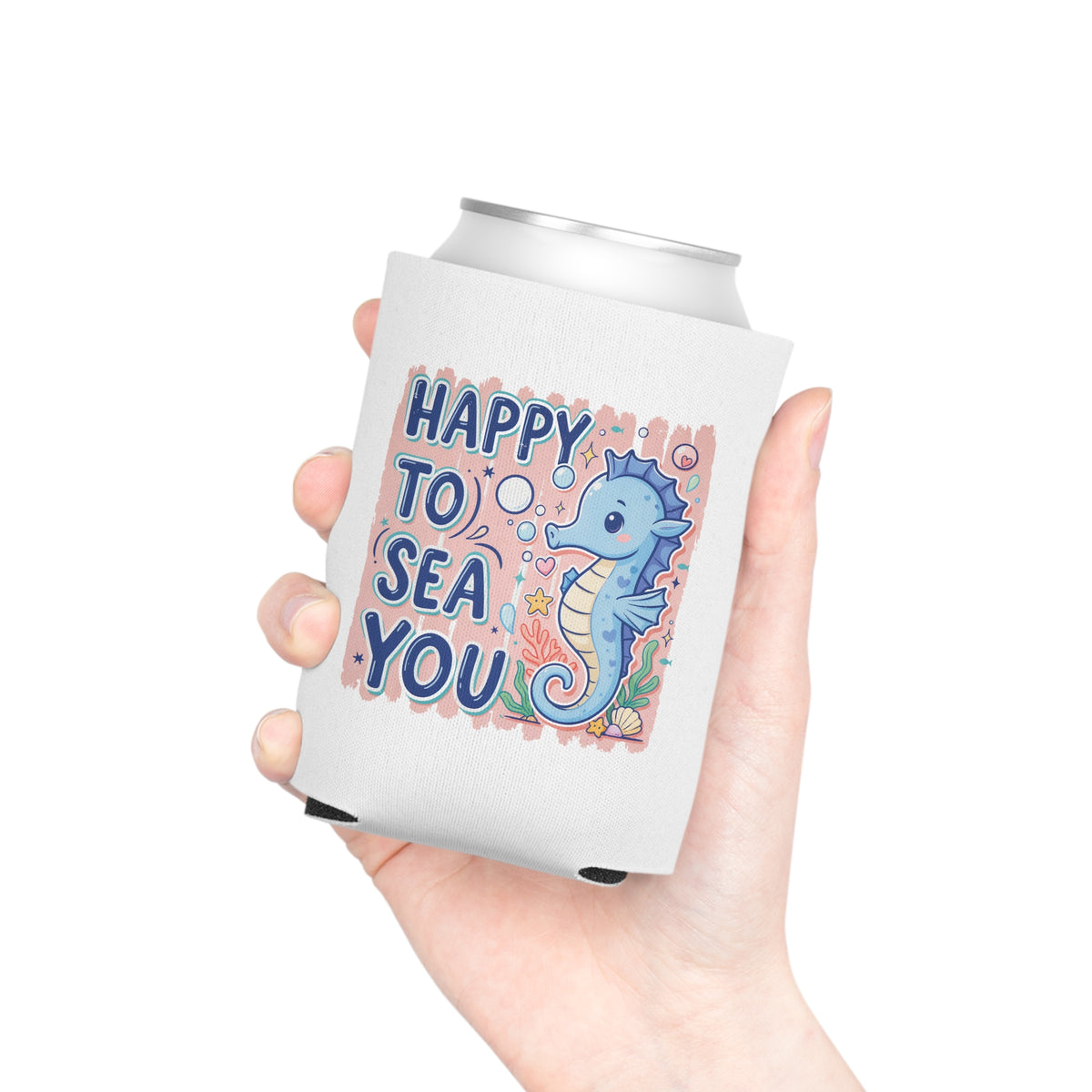 Happy to Sea You Can Cooler, Cute Seahorse Drink Sleeve, Ocean Lover Gift, Beach Party Favor, Summer Coastal Accessory