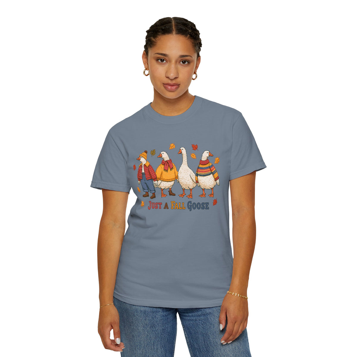 Funny Fall Goose Shirt, Just a Fall Goose Autumn Graphic Tee, Cute Cozy Gift for Bird Lover, Thanksgiving and October Outfit for Her
