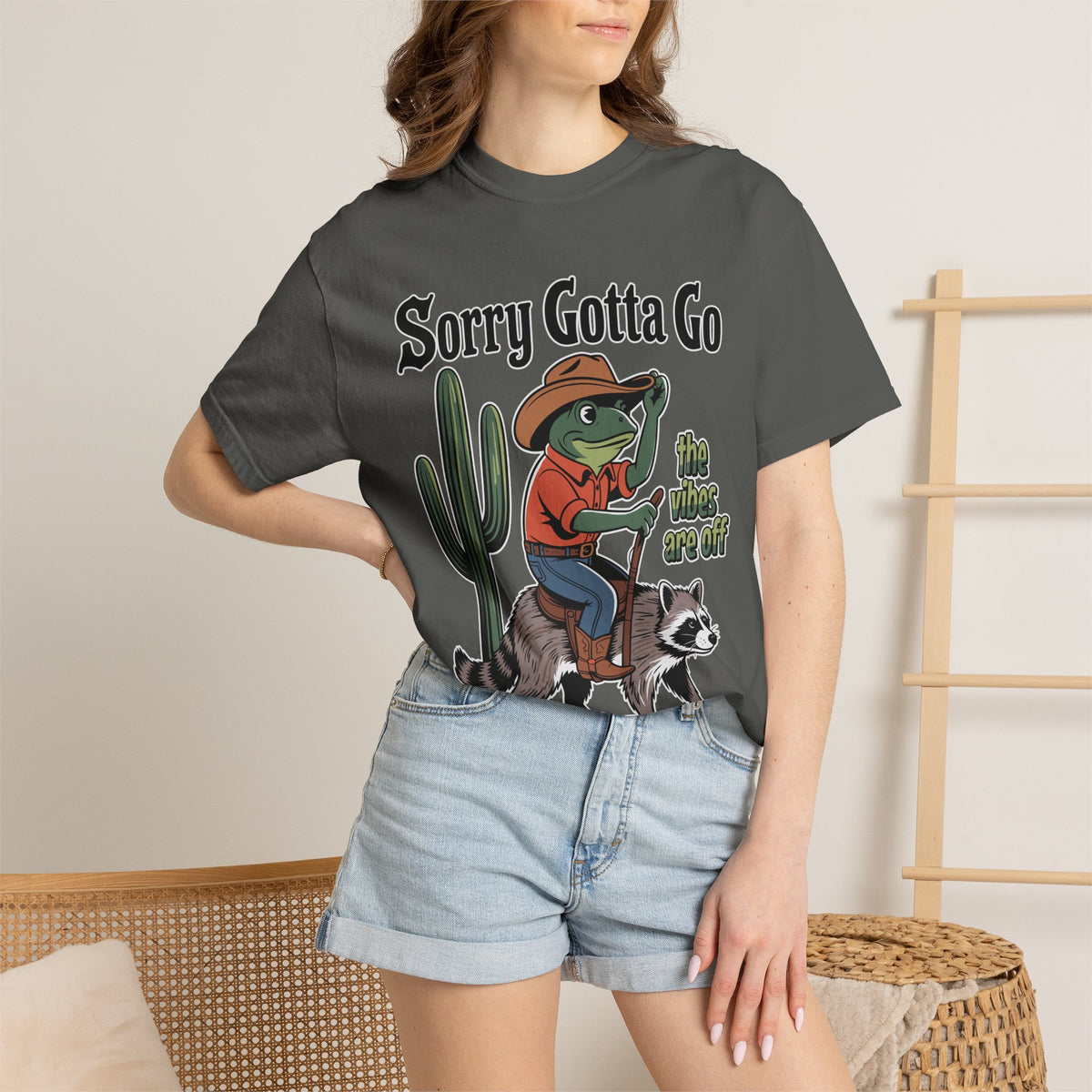 Funny Frog Cowboy Comfort Shirt, Sorry Gotta Go The Vibes Are Off Tee, Raccoon Meme Tshirt, Western Humor Shirt