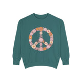 Floral Peace Sign Sweatshirt, Retro Daisy Crewneck for Women, Hippie Flower Gift, Cozy Boho Pullover for Festivals and Everyday Wear