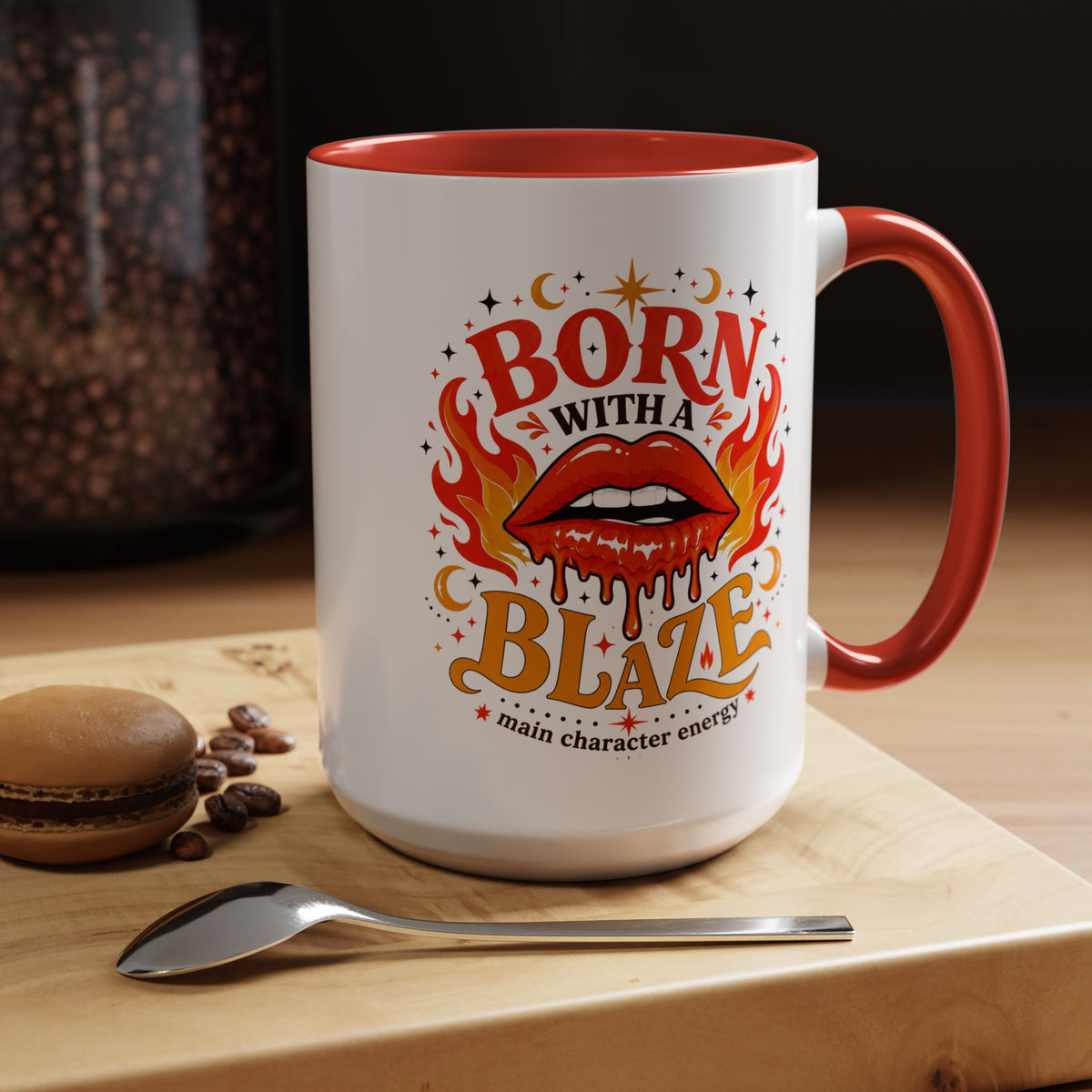 Born With a Blaze Coffee Mug, Main Character Energy Mug, Fiery Lips Aesthetic Cup, Bold Attitude Gift for Women, Trendy Coffee Mug