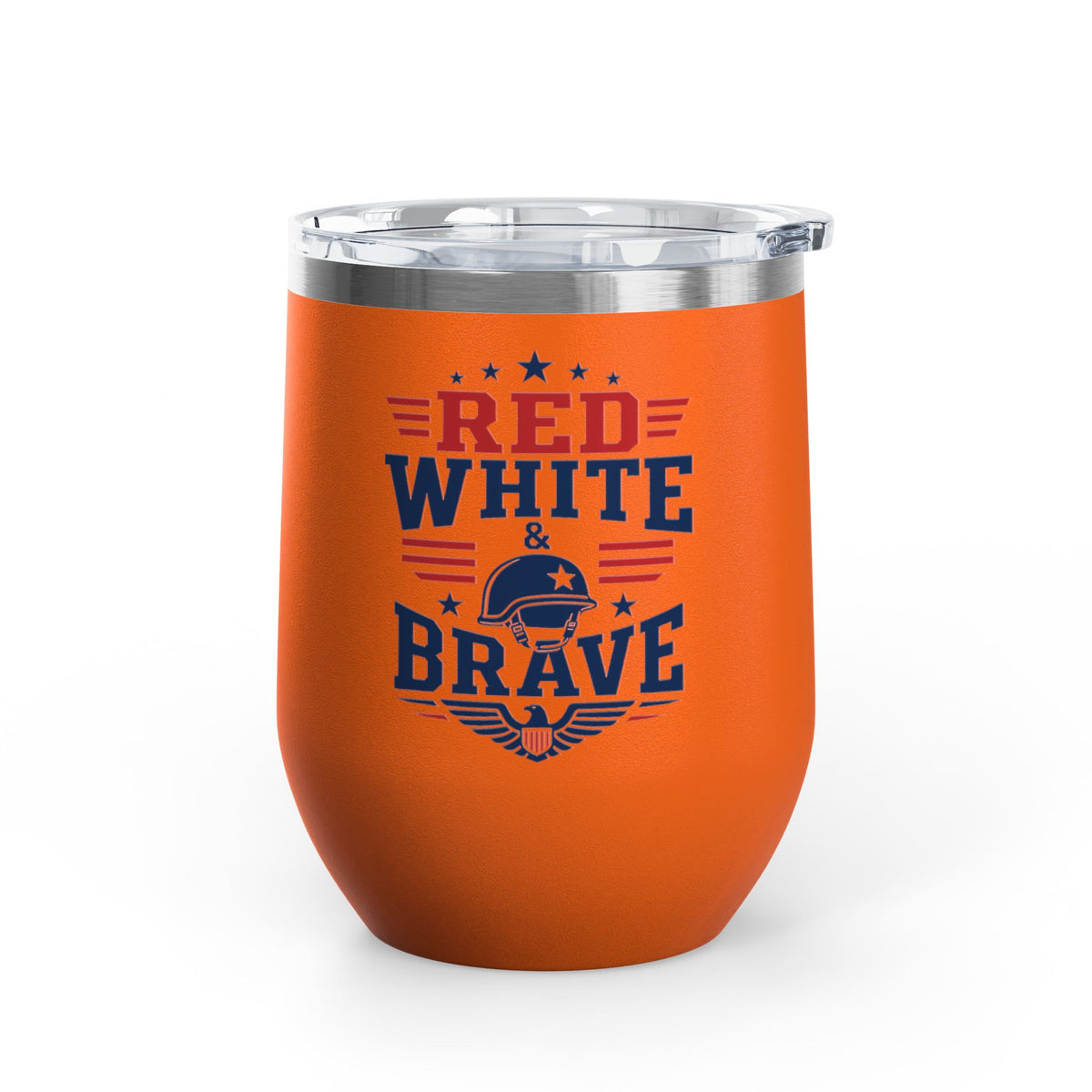 Patriotic Wine Tumbler, Red White & Brave Military Gift, Veteran Gift for Him, American Pride Drinkware, Memorial Day Gift