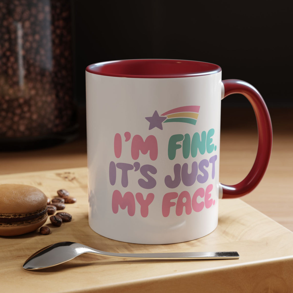Funny Sarcastic Coffee Mug, I'm Fine It's Just My Face Pastel Quote, Sassy Birthday Gift for a Best Friend or Coworker's Office Coffee Break