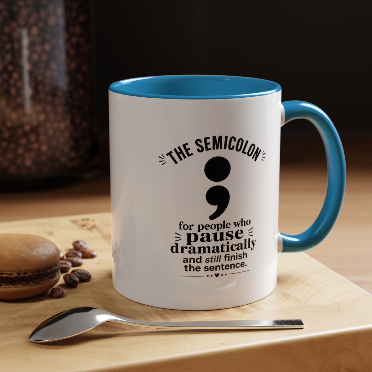 Funny Semicolon Mug, Grammar Teacher Coffee Cup, Punctuation Joke Gift for Writer, English Teacher Birthday Present, Book Lover Humor