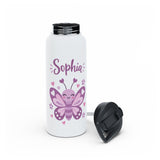 Cute Butterfly Personalized Water Bottle, Custom Name Drink Bottle, School Gift, Butterfly Lover Present, Birthday Gift, Reusable Bottle