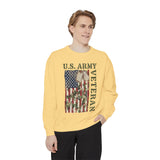 US Army Veteran Sweatshirt, American Flag Camo Crewneck, Military Dog Tag Pullover, Patriotic Soldier Gift, Retirement or Veterans Day Top