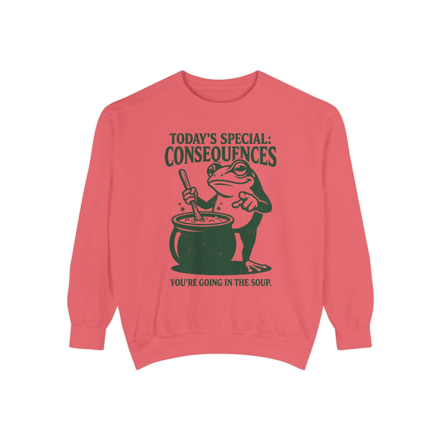Funny Frog Comfort Colors Sweatshirt, Today's Special Consequences Graphic Crewneck, Sarcastic Meme Sweatshirt Gift