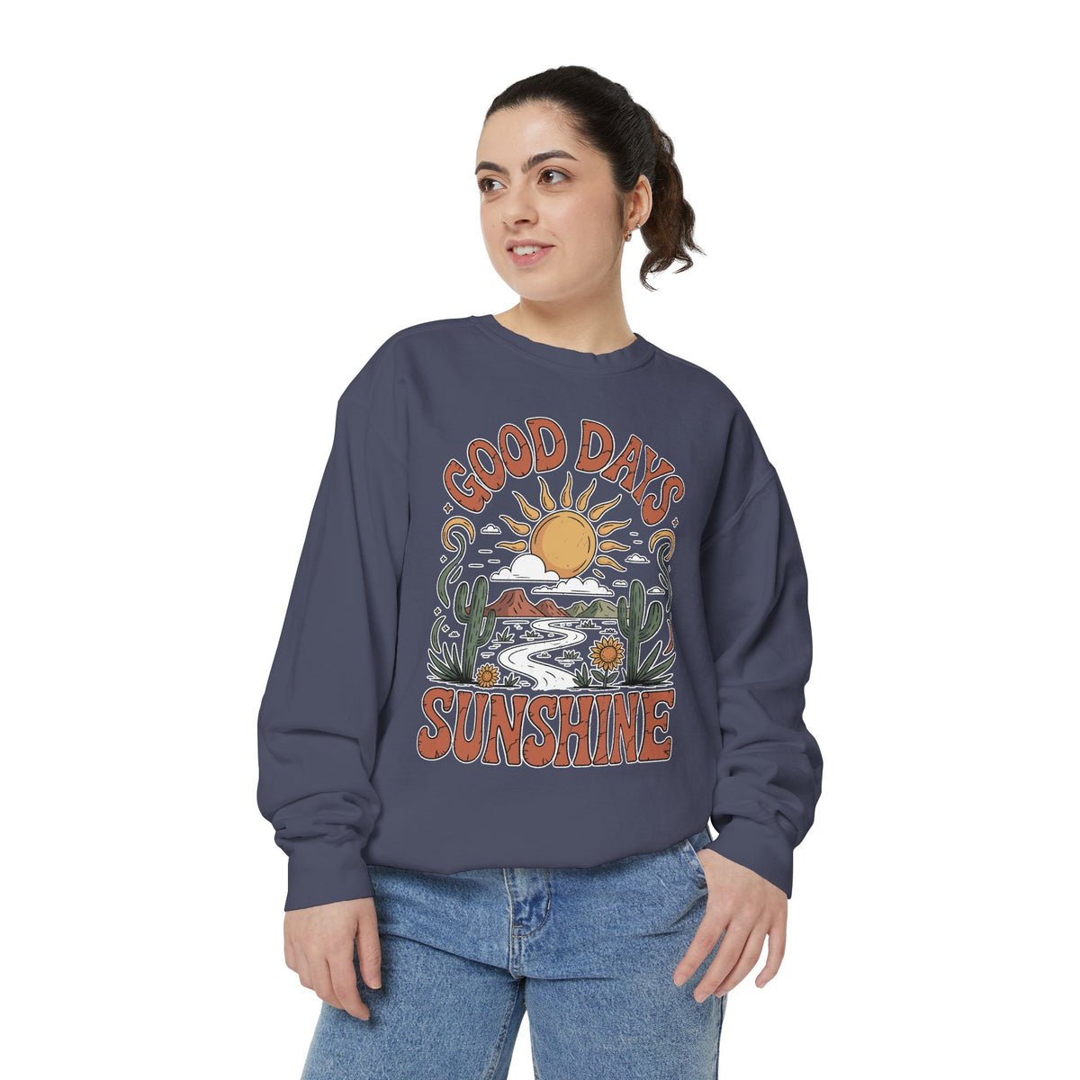 Good Days Sunshine Comfort Colors Sweatshirt, Retro Desert Landscape Crewneck, Positive Vibes Western Aesthetic Gift