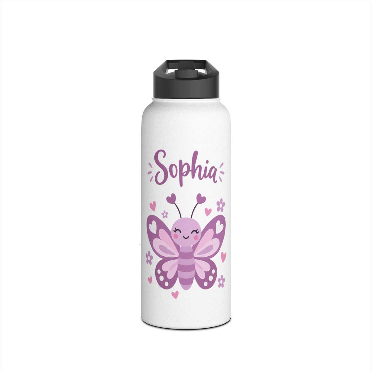 Cute Butterfly Personalized Water Bottle, Custom Name Drink Bottle, School Gift, Butterfly Lover Present, Birthday Gift, Reusable Bottle
