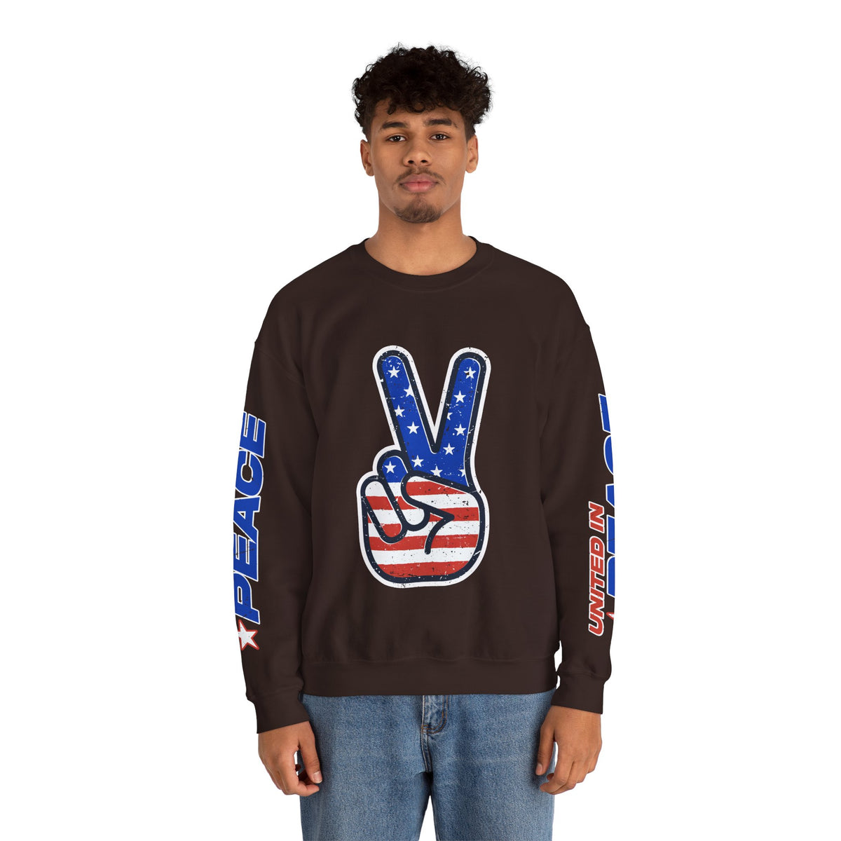 United in Peace Sweatshirt, Patriotic Peace Sign Crewneck, American Flag Pullover, USA 250th Anniversary Outfit, Fourth of July Gift